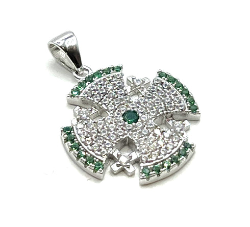 Sterling Silver Pave Stone Jerusalem Cross Pendant